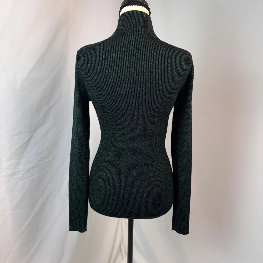 Diane von Furstenberg Tess Metallic Sweater Women S Green Mock Neck